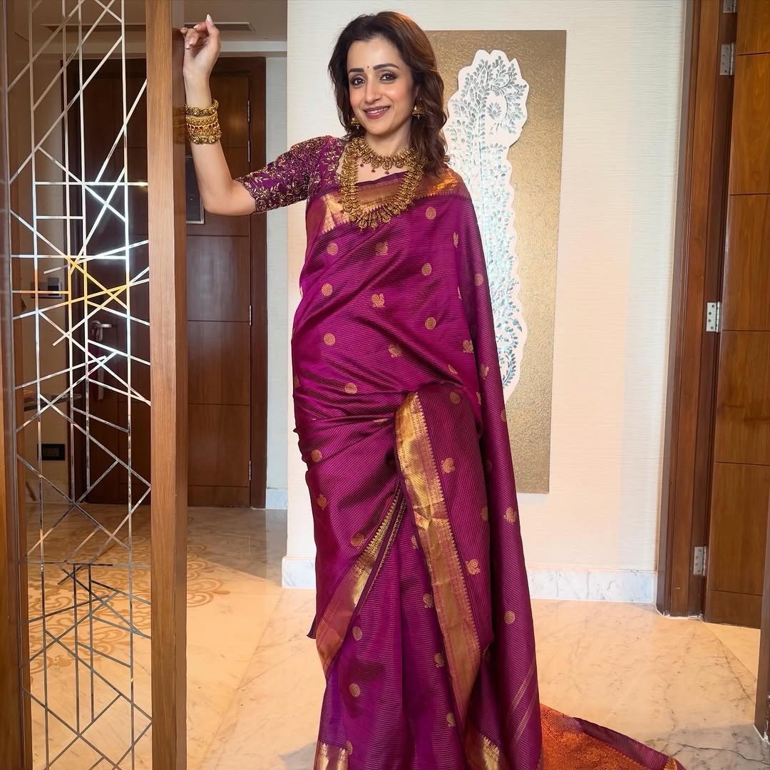 Magenta Purple & Antique Gold Kanchipuram Silk Saree